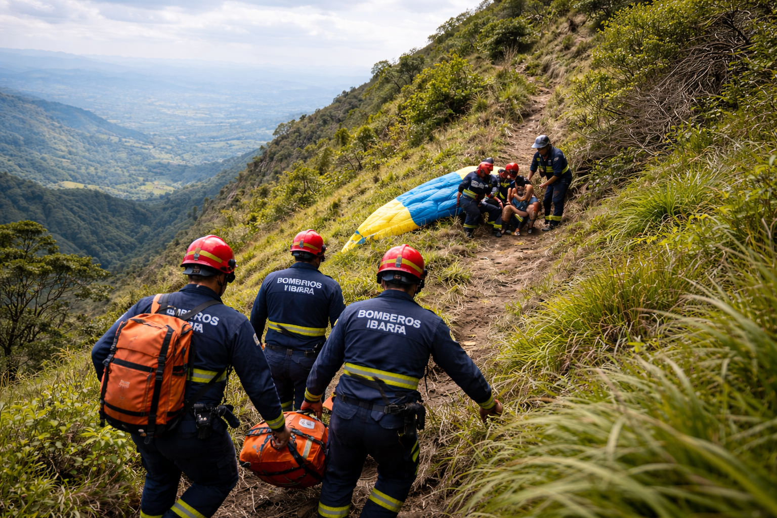 BOMBEROS RESCATAN A PARAPENTISTA QUE SE ACCIDENTÓ EN LAS MONTAÑAS ORIENTALES DE IBARRA